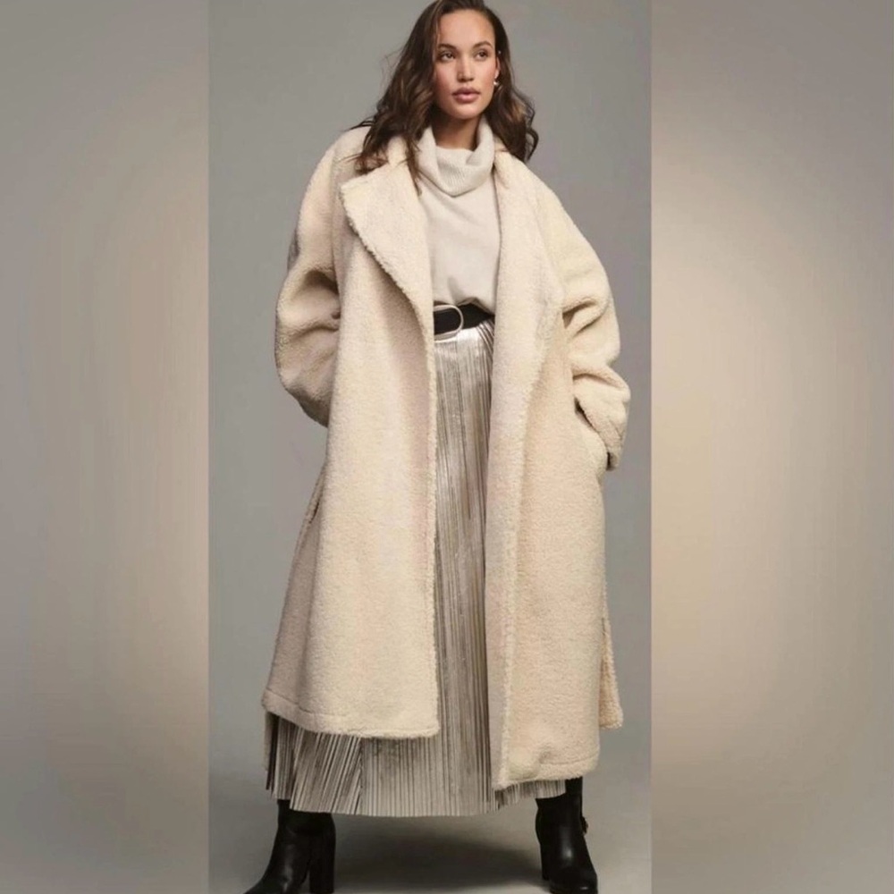 Good American Oversized Sherpa Trench Coat - Bone, XS/S NWOT - Picture 1 of 9